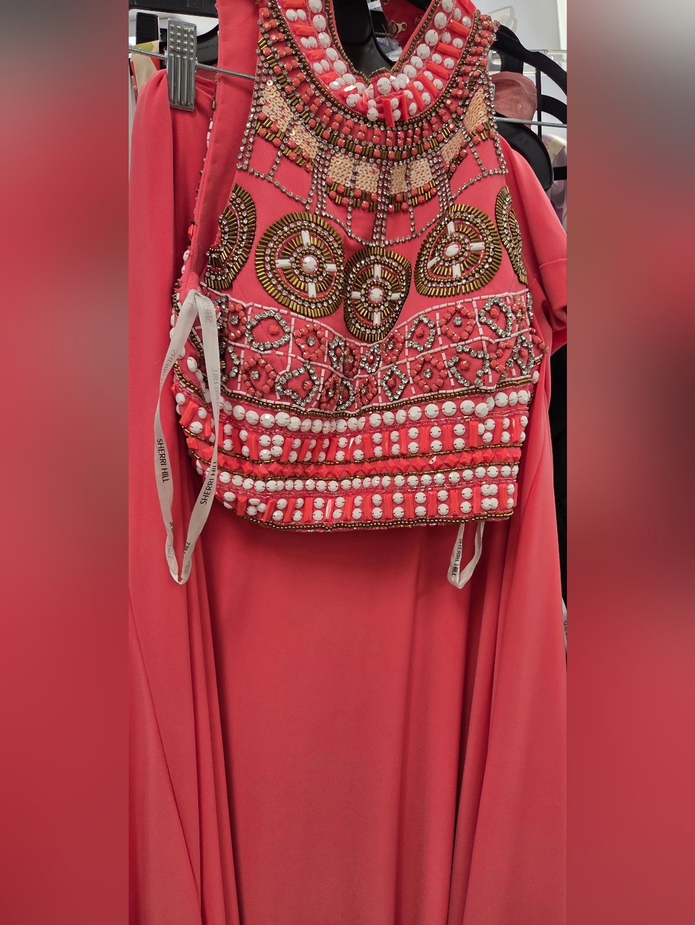 Sherri Hill Beaded Halter Gown Two Piece Pink Formal Prom Dress Embellished Long